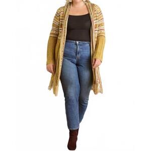 NEW ADORA maya fringe hem aztec cardigan -plus in mustard